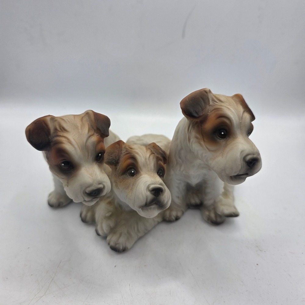 Royal Crown Porcelain Terrier Dog Figurine Trio 3 Puppies Brown White Ceramic